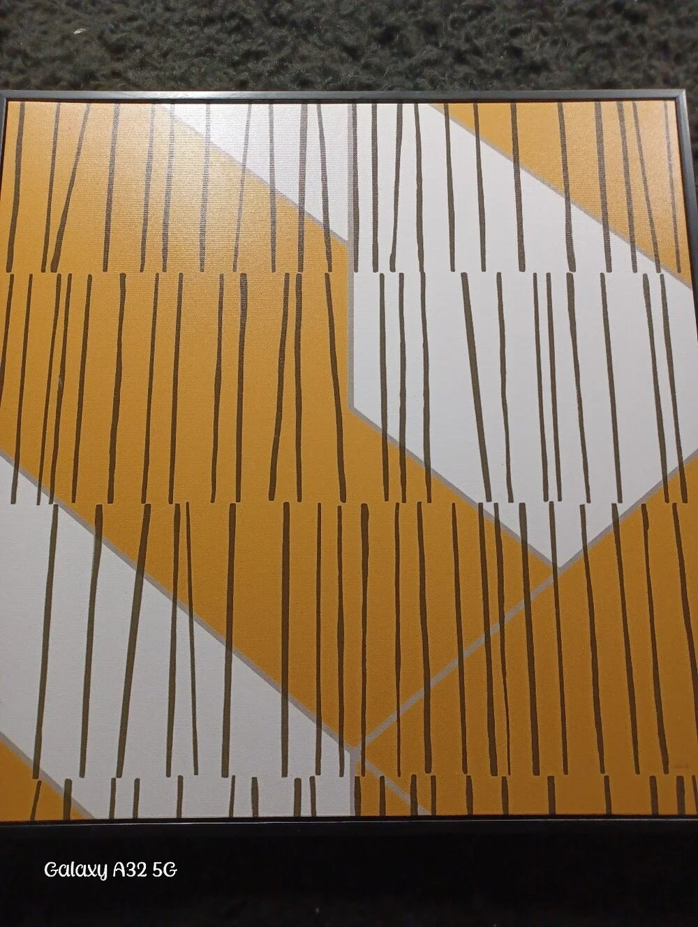 Framed Abstract Geometric Art Print, Landscape, Yellow/White w/ Black Lines